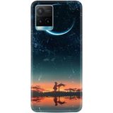 Kılıfland Vivo Y21s ile Uyumlu Silikon Kılıf, Ay ve Kız Temalı Desen, Çok Renkli
