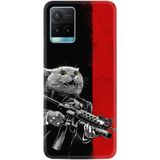 Kılıfland Vivo Y21s ile Uyumlu Silikon Kılıf, Çılgın Kedi Deseni, Siyah-Kırmızı