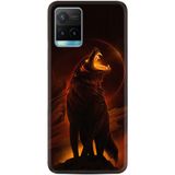 Kılıfland Vivo Y21S ile Uyumlu Silikon Kılıf, Fire Wolf Desen, Siyah
