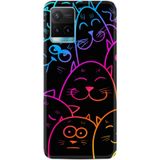 Kılıfland Vivo Y21S ile Uyumlu Silikon Kılıf, Neon Cats Desen, Siyah