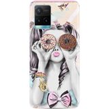 Kılıfland Vivo Y21s ile Uyumlu Silikon Kılıf, Resimli Desenli Baskılı, Donut Girl, Renkli