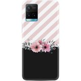 Kılıfland Vivo Y21s ile Uyumlu Silikon Kılıf, Resimli Desenli Baskılı, Strip Pink Flowers