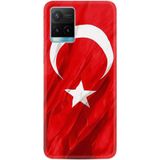 Kılıfland Vivo Y21s ile Uyumlu Silikon Kılıf, Resimli Desenli Baskılı, Türk Bayrağı, Kırmızı