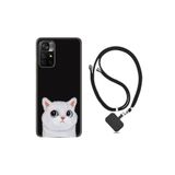 kilifland Xiaomi Poco M4 Pro ile Uyumlu Kılıf Ipli Boyun Askılı Desenli Silikon White Cat 1835