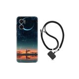 kilifland Xiaomi Redmi Note 11e ile Uyumlu Kılıf Ipli Boyun Askılı Desenli Silikon Ay Ve Kız 1720