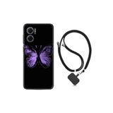 Kılıfland Xiaomi Redmi Note 11e ile Uyumlu Kılıf, İpli Boyun Askılı, Desenli Silikon, Black Butterfly