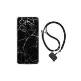 kilifland Xiaomi Redmi Note 11e ile Uyumlu Kılıf Ipli Boyun Askılı Desenli Silikon Fragile Black Mermer 1378