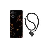kilifland Xiaomi Redmi Note 11e ile Uyumlu Kılıf Ipli Boyun Askılı Desenli Silikon Harita Ve Uçak 1777