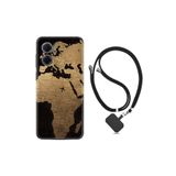 Kılıfland Xiaomi Redmi Note 11e ile Uyumlu Kılıf, İpli Boyun Askılı, Desenli Silikon, Map Planet, Siyah