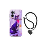 kilifland Xiaomi Redmi Note 11e ile Uyumlu Kılıf Ipli Boyun Askılı Desenli Silikon Mor Kurt 1614
