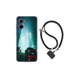 kilifland Xiaomi Redmi Note 11e ile Uyumlu Kılıf Ipli Boyun Askılı Desenli Silikon Night Cars 1619