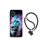kilifland Xiaomi Redmi Note 11e ile Uyumlu Kılıf Ipli Boyun Askılı Desenli Silikon Pink Blue Leon 1603