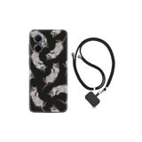 Kılıfland Xiaomi Redmi Note 11e ile Uyumlu Kılıf, İpli Boyun Askılı, Desenli Silikon, Sevimli Kedicikler, Siyah