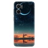 Kılıfland Xiaomi Redmi Note 11e ile Uyumlu Silikon Kılıf, Ay ve Kız Temalı Desen, Çok Renkli