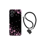 Kılıfland Xiaomi Redmi Note 11e ile Uyumlu Silikon Kılıf, İpli Boyun Askılı, Desenli, Siyah Çiçek