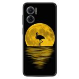 Kılıfland Xiaomi Redmi Note 11e Kılıf, Silikon, Ay ve Flamingo Desen, Siyah