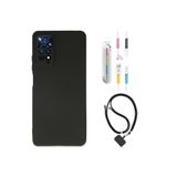 Kılıfland Xiaomi Redmi Note 11e Kılıf, Siyah Silikon, Kablo Koruyucu ve Boyun Askısı Seti