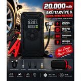 Kılıforyum 20000MAH Akü Takviye ve Hava Kompresörü 2000AMPER 14.8V 150PSI Powerbank LED 4in1 Profesyonel - 20.000MAH