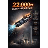 Kılıforyum 22.000 Pa Kablosuz Mini El Süpürgesi | Çekme & Üfleme USB Şarjlı, Çok Amaçlı Başlıklı - Siyah - Turuncu