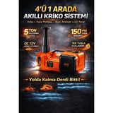 Kılıforyum 4’ü 1 Arada Elektrikli Kriko Seti 5 Ton 150 Psı Hava Pompası Bijon Anahtarı LED 12V - Turuncu