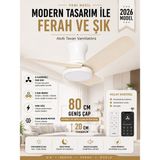 Kılıforyum 80 cm Akıllı Tavan Vantilatörü LED Aydınlatmalı | Kumandalı & Telefon Kontrollü, 6 Hız, 3 Işık Rengi, Yaz/kış Modu, Sessiz Motor - Beyaz - Kırık Beyaz