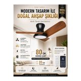 Kılıforyum 80 CM Akıllı Tavan Vantilatörü LED Aydınlatmalı | Kumandalı & Telefon Kontrollü, 6 Hız, 3 Işık Rengi, Yaz/Kış Modu, Sessiz Motor