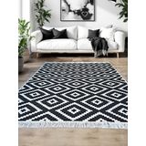 Kilim Çift Taraflı Kullanılabilir Makinede Yıkanabilir Siyah Beyaz Dokuma Kilim ,Yolluk , Paspas SWLRUG001