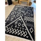 Kilim Çift Taraflı Kullanılabilir Yıkanabilir İskandinav Seri Pamuklu Dokuma Kilim Siyah-Beyaz (120 * 180cm)