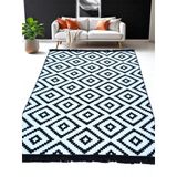 Kilim Çift Taraflı Pamuklu Dokuma Kilim Siyah-Beyaz Modern Desen Çamaşır Makinesinde Yıkanabilir Dokuma Kilim (60 * 90 cm)