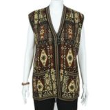 Kilim Desenli Üç Düğmeli Kırmızı Renk Kadın Triko Yelek