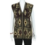 Kilim Desenli Üç Düğmeli Sarı Renk Kadın Triko Yelek