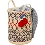 Kilim Desenli Yuvarlak Sepet El ve Plaj Çantası – 37x30 cm, Çok Amaçlı Dekoratif Organizer, Saklama ve Taşıma Çantası, Estetik ve Dayanıklı Tasarım