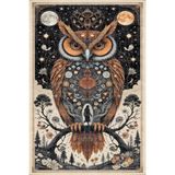 kilim home Baykuş Figürlü Mistisizm Temalı Modern Salon Pamuk Taban Halısı - Mars533