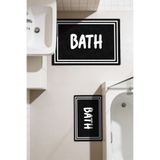 kilim home Punto Beyaz Çizgili BATH Yazılı Dijital Baskı Yıkanan Kaymaz İkili Banyo Paspas Takımı, 40x60 60x100