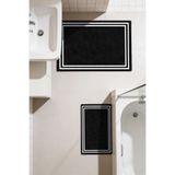kilim home Punto Beyaz Çizgili Dijital Baskı Yıkanan Kaymaz İkili Banyo Paspas Takımı 40x60 60x100