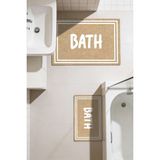 Kilim Home Punto Jüt Görünümlü Beyaz Çizgili Bath Yazılı Dijital Baskılı Ikili Banyo Paspas Takımı 40X60 60X100 - Renkli