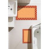 Kilim Home Punto Jüt Görünümlü Kırmızı Dama Desen Dijital Baskılı Kaymaz Ikili Banyo Paspas Takımı 40X60 60X100 - Renkli