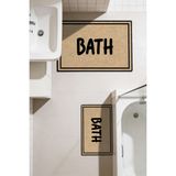 Kilim Home Punto Jüt Görünümlü Siyah Çizgili Bath Yazılı Dijital Baskılı Ikili Banyo Paspas Takımı 40X60 60X100 - Renkli