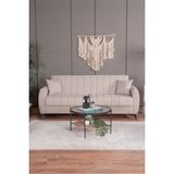 Kilim Mobilya Linda Üç Kişilik Kanepe Krem Kadife Yüksek Ayaklı Fonksiyonel ve Modern Tasarım 220 cm