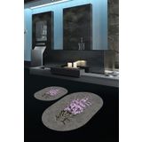 Kilimteks Dijital Baskılı Kaymaz Taban Yıkanabilir Oval Banyo Takımı Klozet Takımı