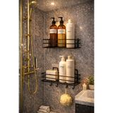 KILINÇ STORE 2Lİ Set Banyo Düzenleyici Şampuanlık Siyah YAPIŞKANLI 4 ASKILI Duş Rafı