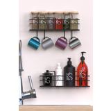 KILINÇ STORE Mutfak Rafı 2'li Set Yapışkanlı Lüks Modern Siyah Metal Baharatlık Rafı Organizer Düzenleyici