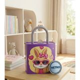 Kilit Şeklinde Dev Boy Kumbara 26X17 Cm Hediyelik Metal Kumbara Kapaklı Kolay Açılabilir Model Mor Tavşan