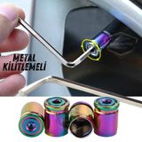 Kilitlemeli Sibop Kapağı Alyanlı Sibop Kapağı Araba Motosiklet Bisiklet Metal Sıkmalı Renkli Bukalemun 4 Lü Set