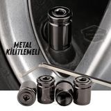 Kilitlemeli Sibop Kapağı Alyanlı Sibop Kapağı Araba Motosiklet Bisiklet Metal Sıkmalı Siyah 4 Lü Set