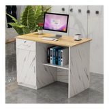 Kilitlenebilir Çekmeceli Modern Resepsiyon Masası - Ofis Mağazaları Güzellik Salonları ve Oteller için Ödeme Sayacı (Ahşap Mermer, 100CM/39.4in)