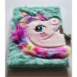 Kilitli Hatıra Defteri 3D Figürlü Peluş Günlük Anı Not Defteri 80Y A5 Çizgili - Mavi Pembe Unicorn