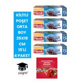 KİLİTLİ POŞET ORTA BOY 25X19 CM 15'Lİ 4 PAKET