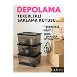 Kilitli Saklama Kutusu Tekerlekli 80 Litre 3 Adet Saklama Kabı Düzenleyici