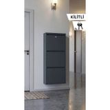 Kilitli Üçlü Metal Ayakkabılık Antrasit Yedek Anahtarlı Antrasit